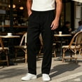 thumbnail image 2 of LEAVINGSUO Baggy Sweatpants Wide Leg Pants for Men Fleece-lined Straight Pants Winter Solid Color Loose Sports Casual Pants Black S, 2 of 5