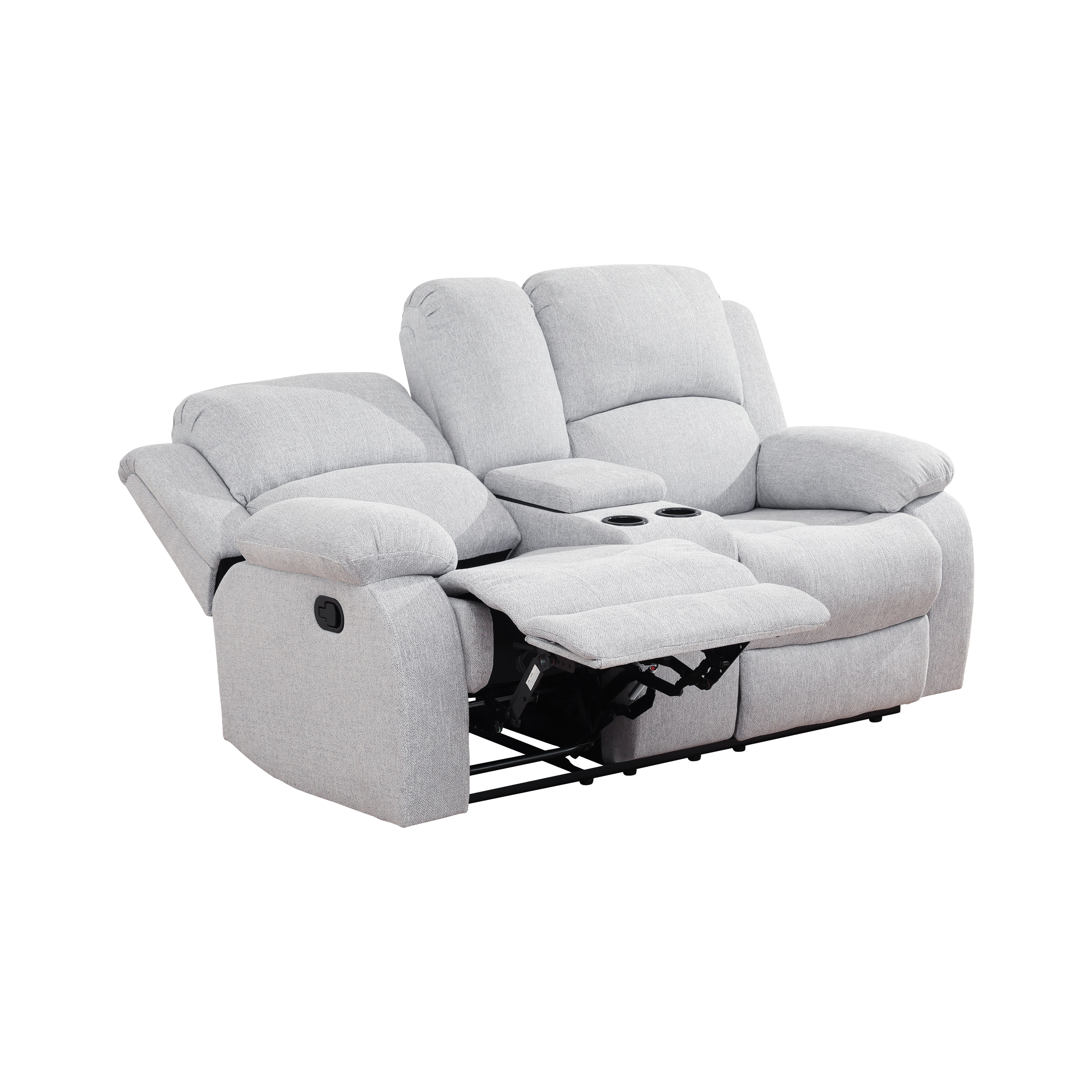 MAYEERTY Reclining Loveseat, 2-Seat Wear-Resistant Fabric Recliner with Storage & Cup Holders for Living Room, Grey