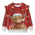 thumbnail image 5 of Yuyamidu Toddler Christmas Sweatshirt Girls 1T-2T Cute Highland Cow Graphic Red Long Sleeve Ruffle Shoulder Crewneck Sweatshirts Pullover Tops Christmas Holiday Outfits Soft & Lightweight, 5 of 8