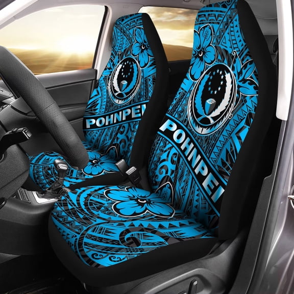 Psesaysky Blue Pohnpei Flag Print 2pcs Car Seat Covers Set Front Seats Protectors with Elastic Strap Auto Seat Cushions Universal Fit for Vehicles Easy to Install