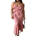 thumbnail image 2 of Femmes Été Robe Volantée Floral Jacquard V Robe de Soirée Sans Manches pour Cocktail S / M / L / XL / XXL, 2 of 9