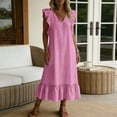 thumbnail image 6 of ClodeEU Women's V Neck Ruffle Cap Sleeve Tiered Midi Dress,Casual Flowy A-Line Swing Sundress Pink,Women's Plus M, 6 of 6