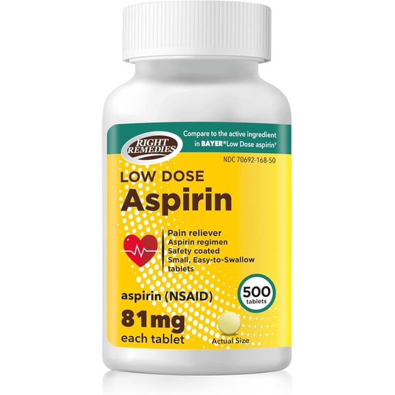 Aspirin Low Dose 81 mg, (500 Tablets) Safety Coated Pain Reliever, Compare to The Active Ingredient in National Brand Product