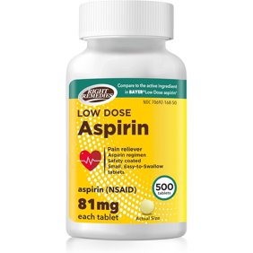 Aspirin Low Dose 81 mg, (500 Tablets) Safety Coated Pain Reliever, Compare to The Active Ingredient in National Brand Product
