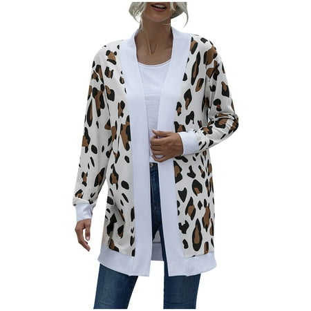 

Ziloco Women Long Sleeve Cardigan Casual Leopard Tie-Dye Print Long Loose Outwear Coat scrub jackets for women