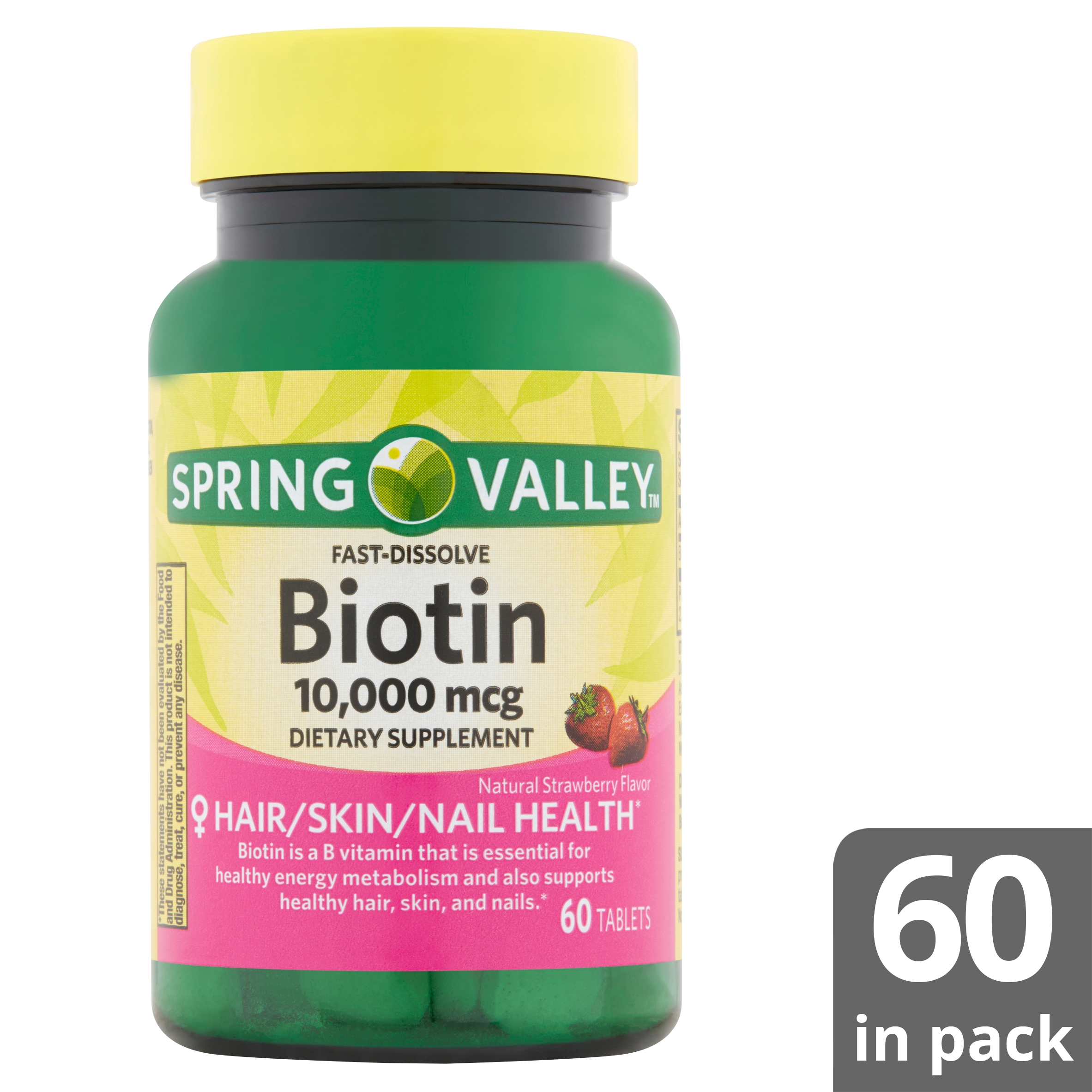 Spring Valley Fast Dissolve Biotin Tablets 10 000 Mcg 60 Count Walmart Com Walmart Com