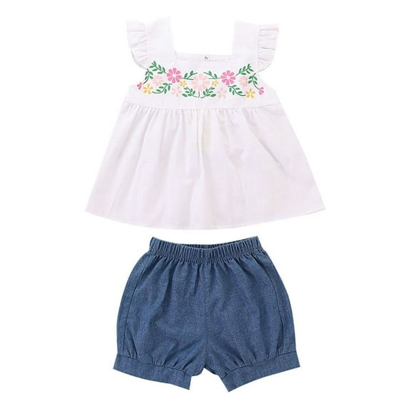 BABY TODDLER GIRL COTTON FLOWER WHITE TOP WITH PANTS