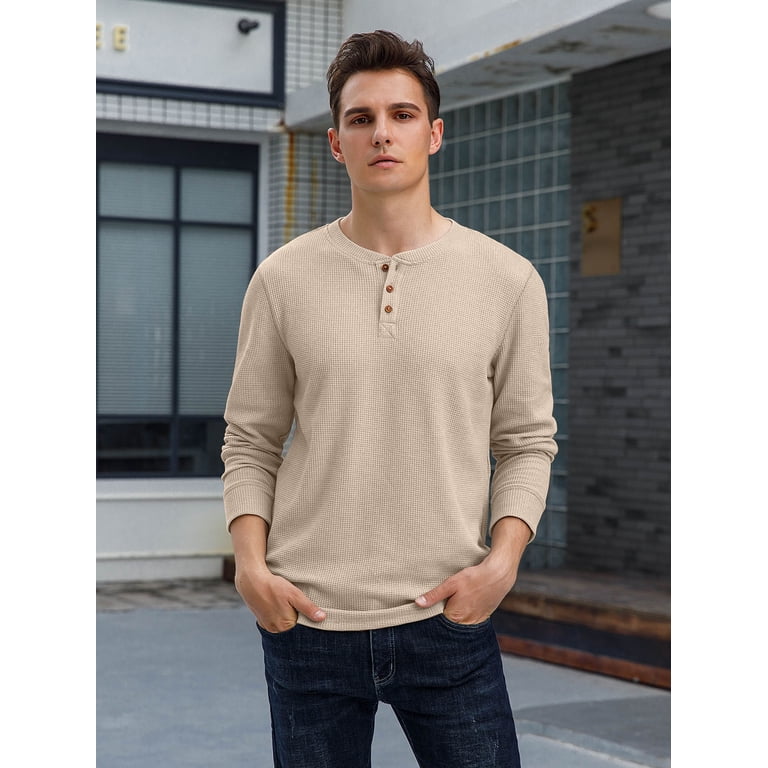 GIRUNS Men's Long Sleeve Waffle Henley photo 4