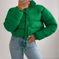 thumbnail image 3 of Baberdicy Essentials Women's Heavyweight Puffer Jacket Women Autumn and Winter Long Sleeved Zipper Drawstring Waist Stand up Collar Solid Color Bread Coat Cotton Coat Green, 3 of 7