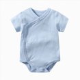thumbnail image 2 of KPOPLK Baby Boy Striped One-piece Waffle Short Sleeve Button Bodysuit Summer Baby Collared Onsie Polo Shirt Clothes(0-3 Months,Light Blue), 2 of 9