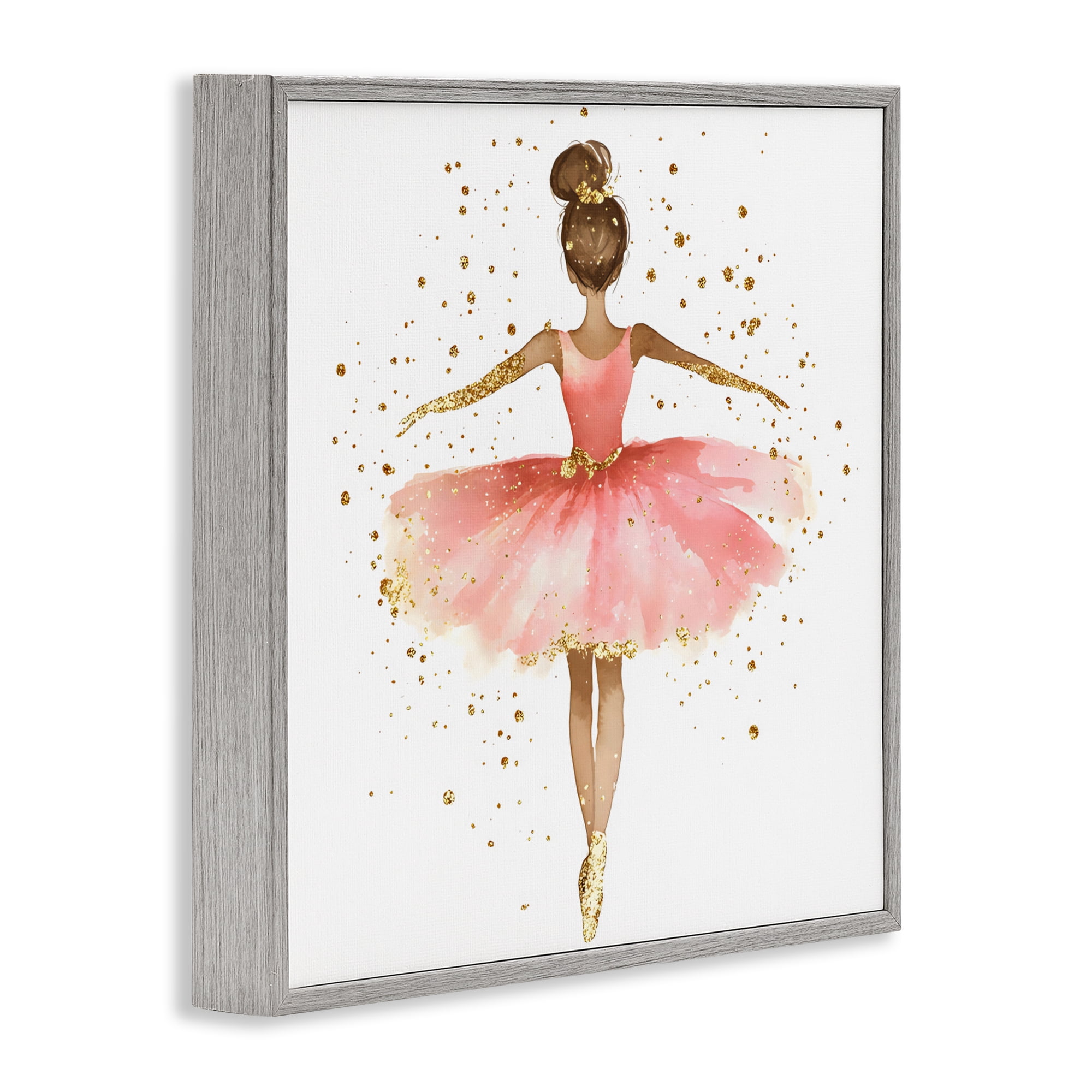 Stupell Industries Ballerina with Gold Glitter Gray Framed Giclee Art, design by Creative Studio