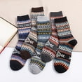 thumbnail image 2 of Bibifish Womens Socks 5 pairs Knit Mid Calf Socks Retro Double Layer Winter Warm Thick Thermal Crew Socks Breathable Colorful Stripe Socks For Ladies, 2 of 3