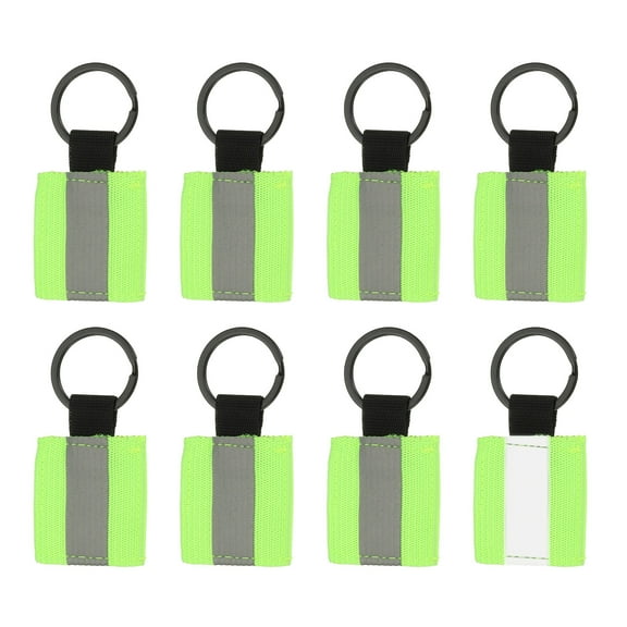 8 Pcs Reflective Keychain, Reflective Strips High Visibility Safety Keychain Tags Lanyards Pendants Bright Zipper Pulls Waterproof for Backpack Running Cycling, Green