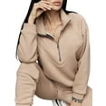 thumbnail image 1 of Innerwin Tracksuit Set Long Sleeve Womens Lounge Sets Exercise Solid Warm Two Piece Outfit Khaki M, 1 of 5