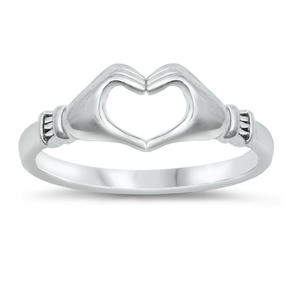 High Polish Sterling Silver Heart Hand Ring Size 6