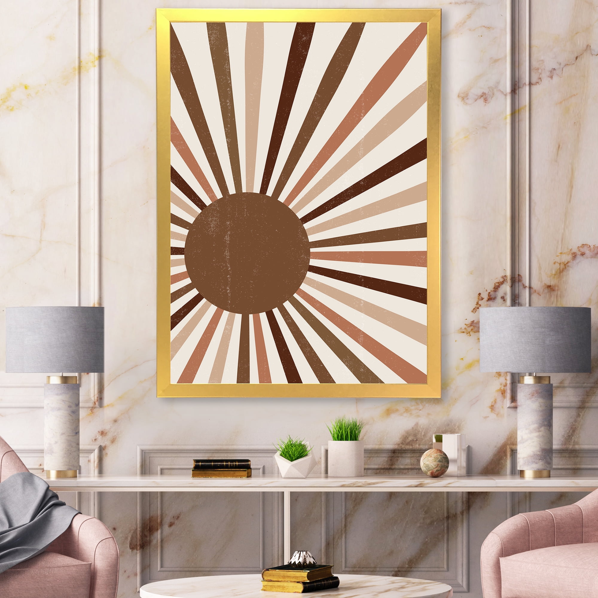 Designart 'Bright Minimalist Shining Terracotta Sun Rays' Modern Framed Art Print