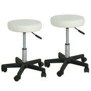 ZENY Set of 2 Adjustable Rolling Backless Salon Spa Stool Chair White (PU Leather Cushion)