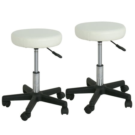 ZENY Set of 2 Adjustable Rolling Backless Salon Spa Stool Chair White (PU Leather Cushion)