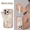 thumbnail image 2 of Crossbody Wallet Case for iPhone 14 Pro Max, Magnetic Back Flip Kickstand Floral PU Leather Phone Case with RFID Blocking Card Holder Wristlet Strap Shoulder Purse for Women,Rosegold, 2 of 9