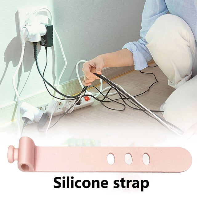 Ataduras De Cables Sujetacables de Silicona 3 Agujeros Reutilizables Multiusos para Hogar/Oficina (Rosa)