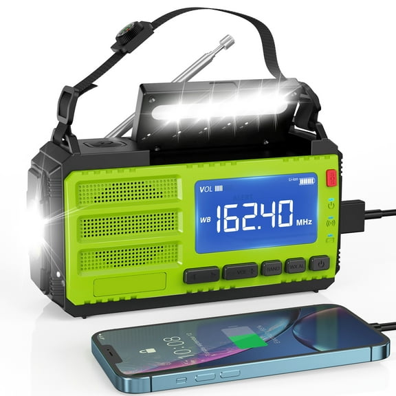37000mWh Emergency Radio, Hand Crank Weather Alert Radio,4 Charging Methods Portable AM FM NOAA Radio, Phone Charger, 3 Modes Flashlight, Reading Lamp, SOS Alarm for Hurricane Emergency