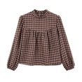 thumbnail image 4 of vigerkar Women's Puff Long Sleeve Flowy Gingham Tops | Neck Blouses,Going Out Tops,Bussiness Casual,Dressy,Plaid Shirts,2026 tops (Coffee, S), 4 of 5