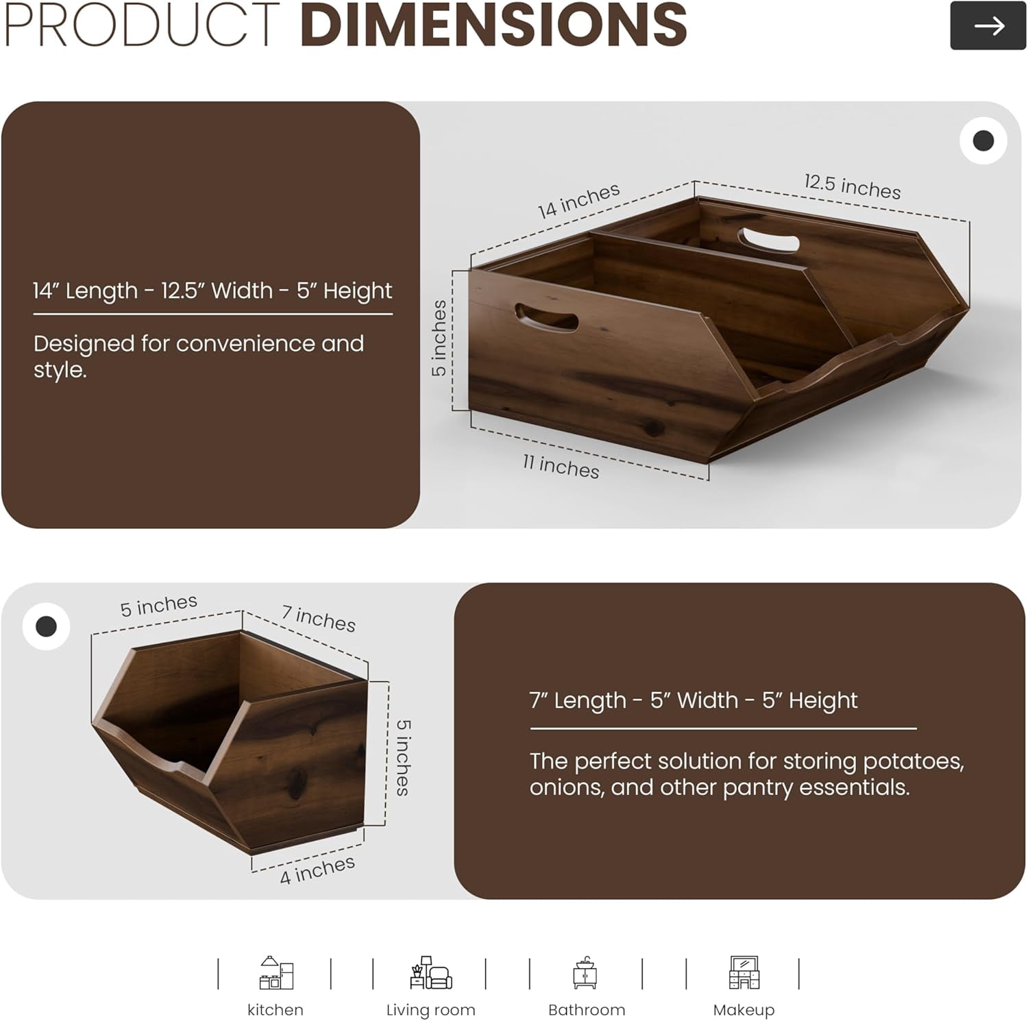 TIDITA Acacia Potato and Onion Storage Bin - Stackable Wooden Storage Bins - Pantry Baskets Organization and Storage - Onion and Potato Storage Bins for Kitchen Storage Organization