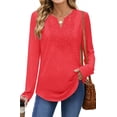 thumbnail image 3 of UVN Lace Blouses for Women V Neck Long Sleeve Shirts Fall Trendy Casual Tunic Tops, 3 of 9