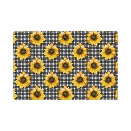 

Placemats Set of 4 Sunflowers checkered grey white Place mats for Dining Table Indoor/Outdoor Cute Heat Resistant Washable Table Mats(18 x 12 )