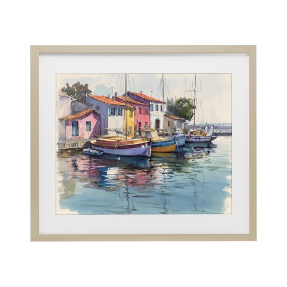 Stupell Industries Colorful Docks Harbor Birch Framed Print Under Glass, design by Franklyn Gregory