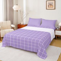 Homewish Fashion Buffalo Plaid Twin Sheet Sets, Plum Modern Checkered Twin Fitted Sheet, Teens Kids Adult Flat Sheet, Breathable Home Decor, 3-Piece