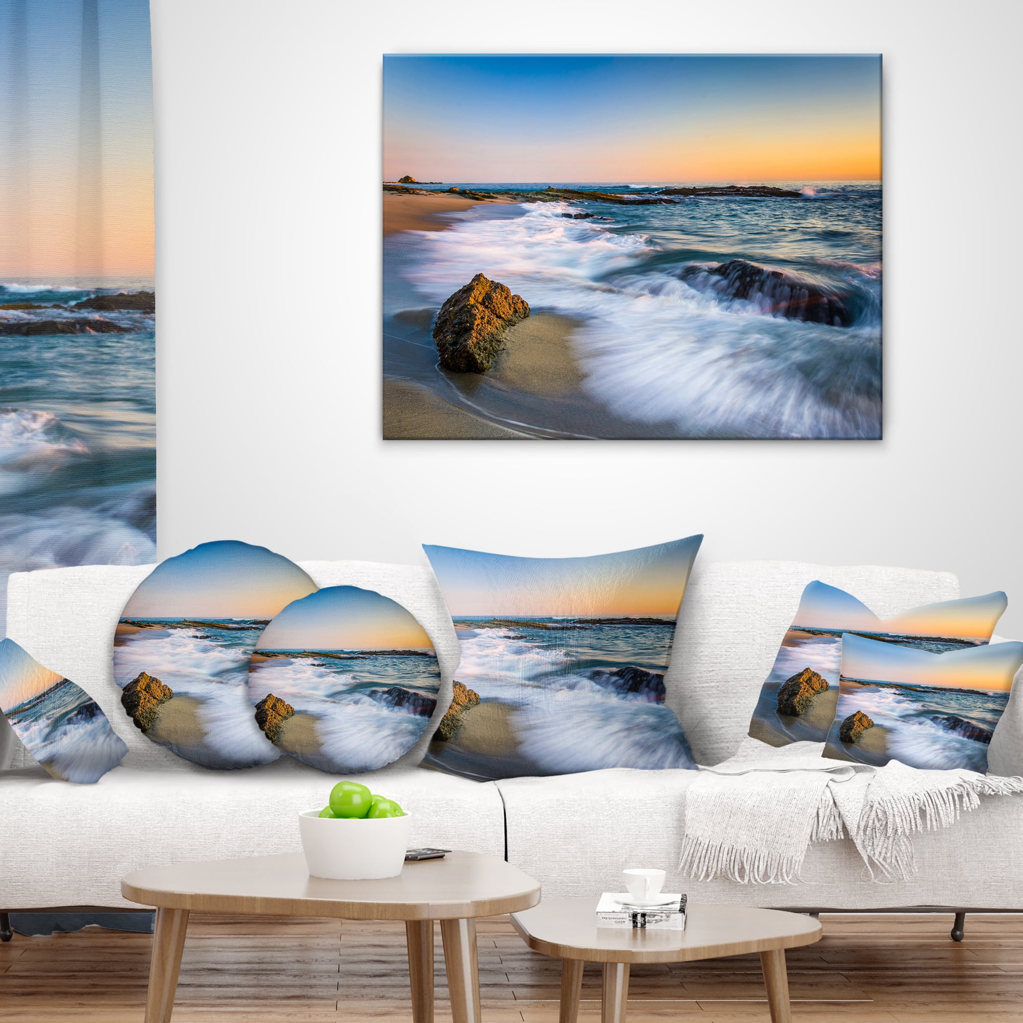 Designart White Waves Crashing on Rocks - Seascape Throw Pillow - 18x18
