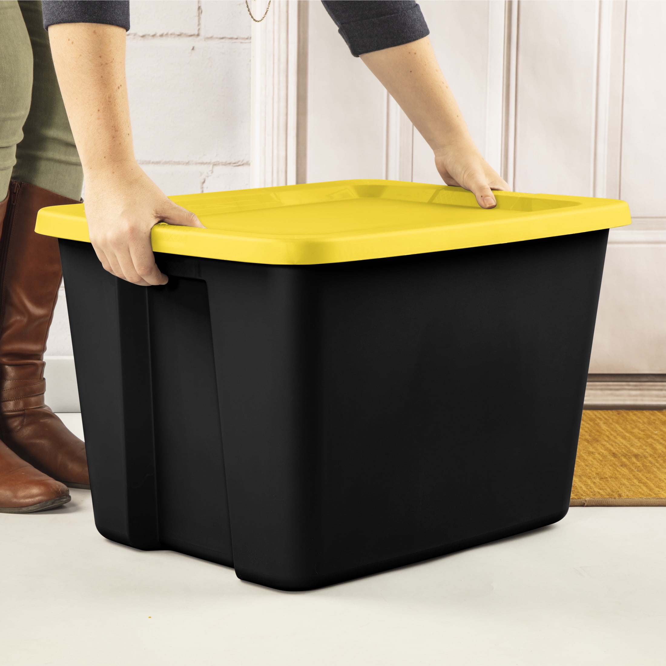 Sterilite Large Storage Bin, 18 Gallon Plastic Storage Container with SnapOn Lid, Black and Yellow, (图5)