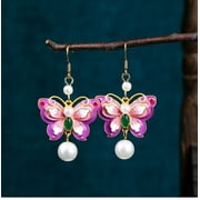 Jade Enamel Pearl Dangle Earrings Boho Butterfly Dainty Gemstone 18K Gold Plated