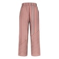 thumbnail image 5 of ABATAB Stripe Pants for Women Beach Vacation Cotton Linen Trousers Wide Leg Loose Elastic Waist Summer Outfits, 5 of 5