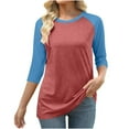 thumbnail image 2 of successthop Womens Blouse Casual 3/4 Sleeves Tunic Plus Size Tee Shirt Lightweight Crewneck Shirt Color Block Clothes, 2 of 4