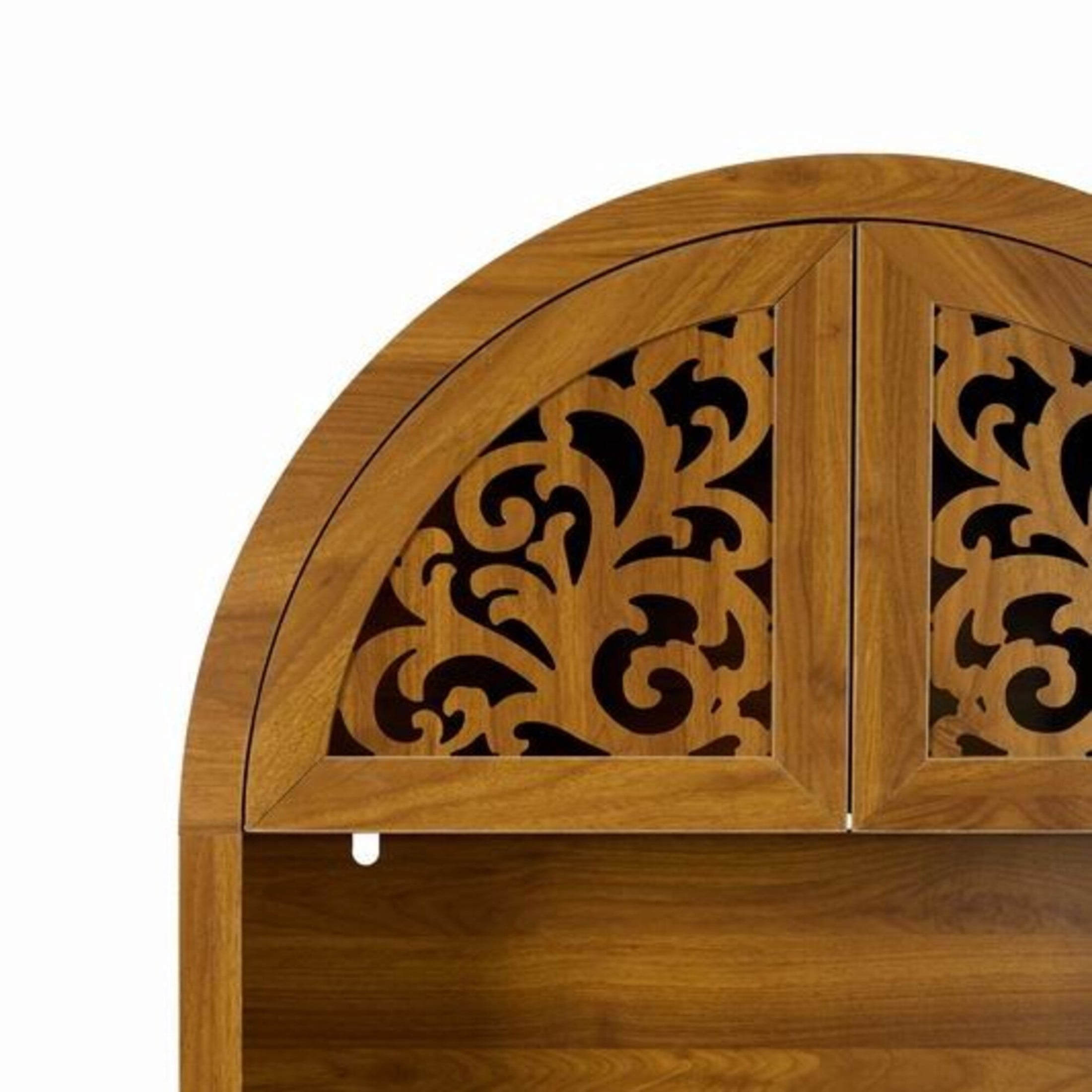 Noble House 67" Vintage Arched Storage Cabinet with Open Shelves, Carved Wood Bookcase, Walnut