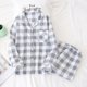 thumbnail image 1 of De moda a cuadros 100% gasa de algodón amantes conjuntos de pijamas de los hombres de las mujeres de Primavera de manga larga informal japonés pijamas Homewear, 1 of 4