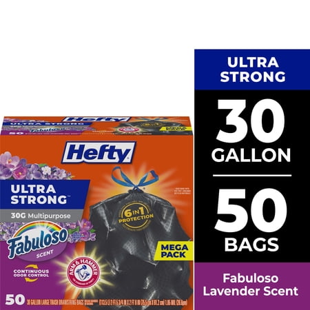 Hefty Ultra Strong 30 Gallon Trash Bags, Black Large Trash Bags, Fabuloso Scent, 50 Bags