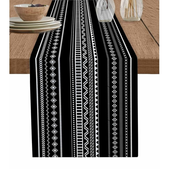 Table Runner Dresser Scarf 13 x 70 Inch Boho White Polka Dot Geometric Striped Black Table Runners Non-Slip Heat Kitchen Dining Table Decor for Indoor Outdoor Home Party Decoration