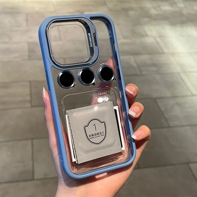 Luxury Bracket Transparent Phone Case For iPhone 15 16 14 13 Pro Max 16 Plus With Holder Camera Lens Protector Shockproof Cover tzw