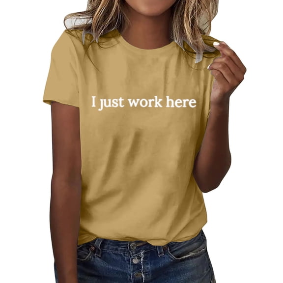 Wangmeiwg Women s Casual Solid Print Round Neck Short Sleeve Shirt Top Womens T-Shirts Yellow L
