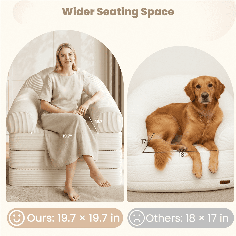 Renwick Convertible Sofa Bed 2-in-1 Folding Sleep Chair Bed Corduroy Couch with Armrests for Living Room and Bedroom, Beige