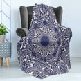 thumbnail image 4 of Oriental Soft Flannel Fleece Throw Blanket, Classical Floral Motifs with Curly Leaves in Vintage Art Design, Cozy Plush for Indoor and Outdoor Use, 70" x 90", Blue and Cream, by Ambesonne, 4 of 5