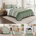 thumbnail image 6 of Quilts King Size Bedding Set, Sage Green Stripe Lightweight Quilted Comforter, Modern Minimalist Geomertic Striped Beige Soft Bedspread Coverlet with Pillow Covers for All Season, 96" x 106", 6 of 9