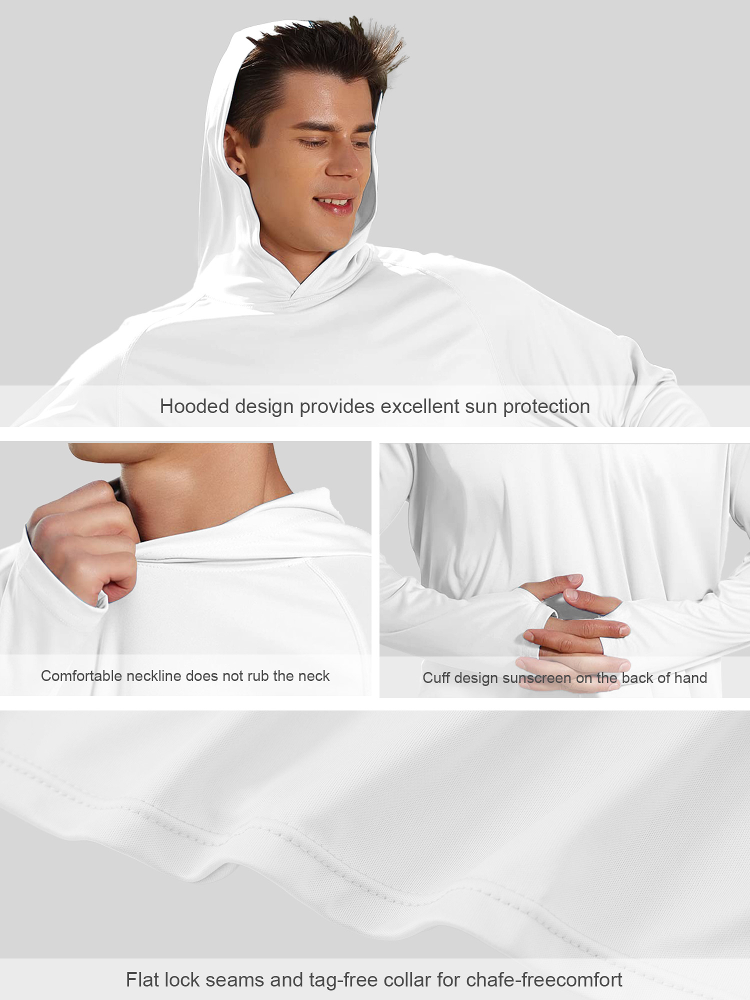 Camisas de protección solar UPF 50+ con capucha para hombre, manga larga, para pesca, running y protección contra erupciones 5
