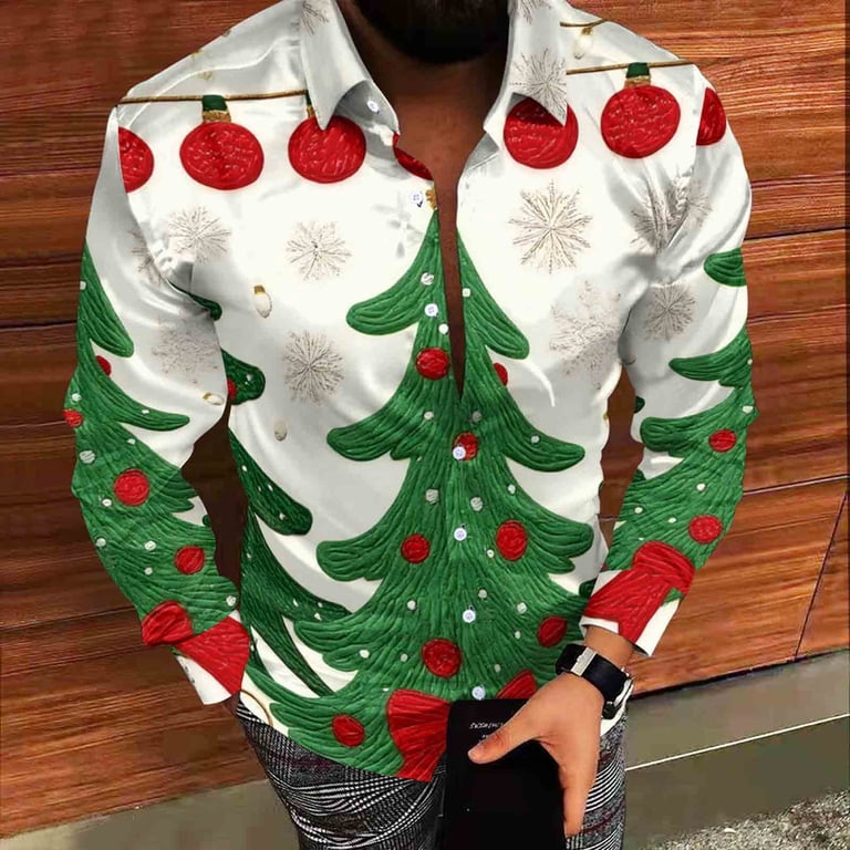Oalirro Men's Christmas Print Long Sleeve Button Down Shirt, Lightweight  Casual Hawaiian Beach Shirt for Holiday Party - Walmart.com