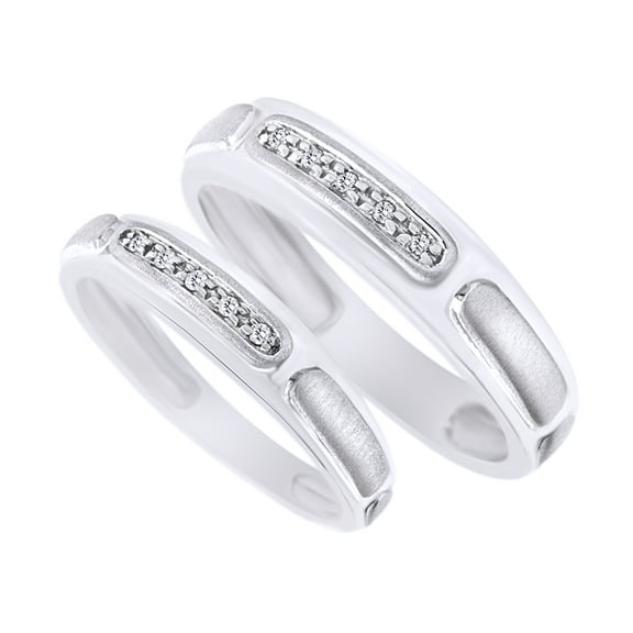Round Cut White Natural Diamond His And Hers Wedding Band Ring Set in 14K White Gold (0.07 Cttw)