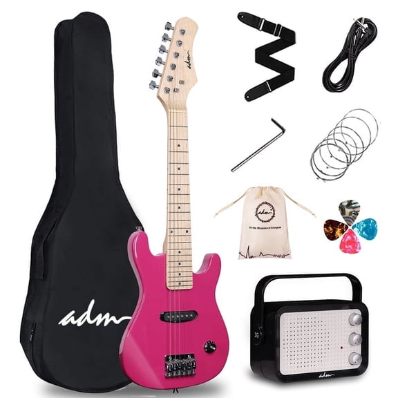ADM 30 Inch Kids Electric Guitar Beginner Kit, Junior 1/4 Size Mini Electric Guitar for Children with Amplifier-Rose
