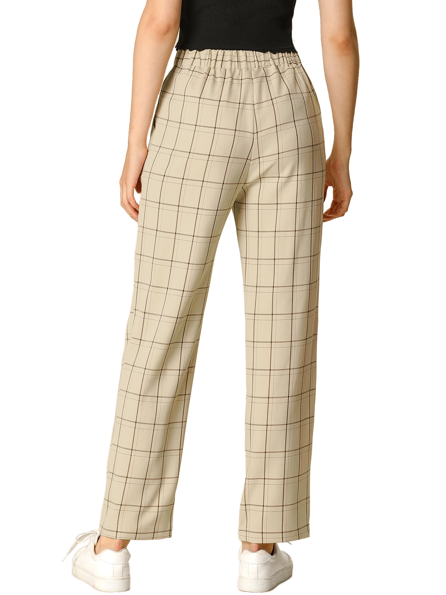 DARING DIVA Women's Plaid Trousers Pockets Straight Leg Casual Pant XL Khaki
